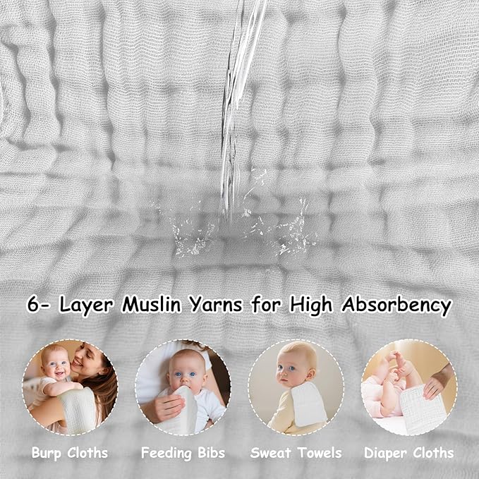 TDHD Muslin Solid Burp Cloths 100% Cotton Large 18''x10'' Extra Soft and Absorbent Multifunctional 6 Pack Baby Burping Cloth for Unisex Boys Girls (White+Green)