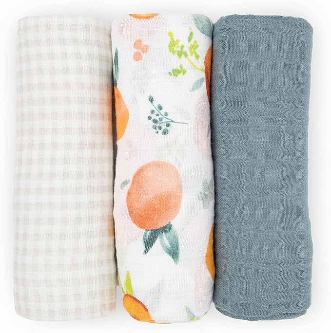 Little Unicorn Muslin Swaddle Blanket for Newborns & Infants | Soft & Breathable Fabric | Set of 3 Baby Blankets for Swaddling, Nursing, Shower Gifts (Georgia Peach)