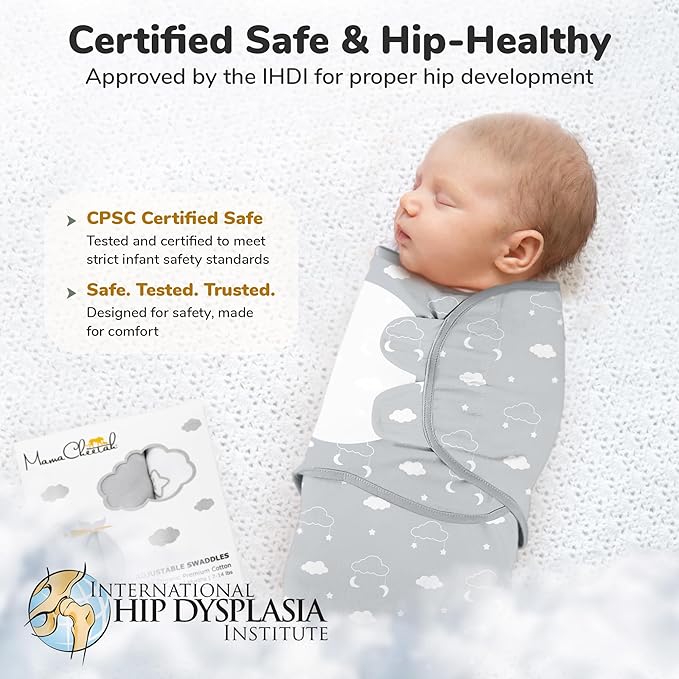 Baby Swaddle Blanket, Swaddle Wrap for Newborn and Infant, Adjustable Swaddle Set for Baby Boy and Girl, 3 Pack Soft Organic Cotton, Large (3-6 Months), Grey and White