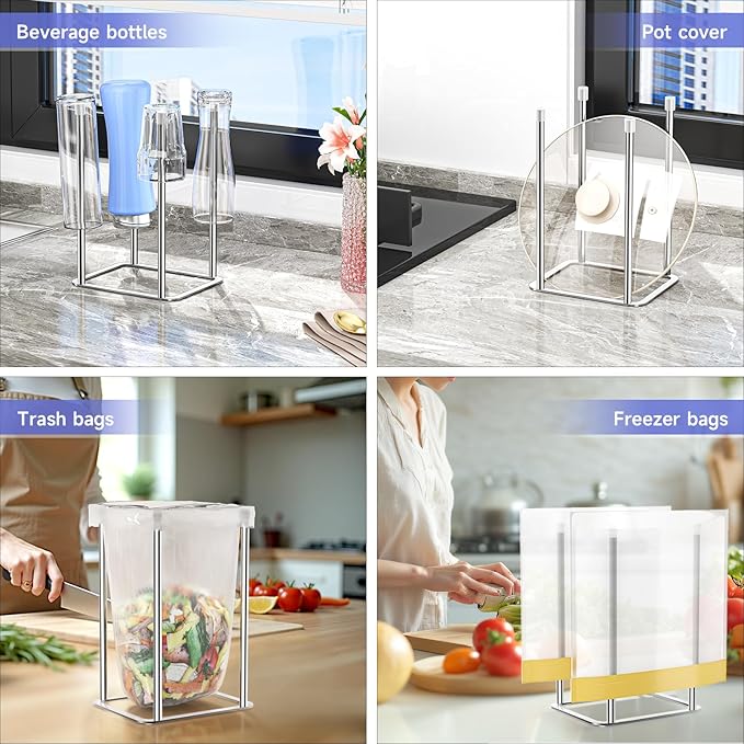 XILIMEN Water Bottle Drying Rack Reusable Bottle Rack Dryer Kitchen Stand Holder Metal Countertop Baby Bottle Drying Rack Water Cup Drying Rack for Plastic Bags, Bottles and Cups (Sliver, Small)