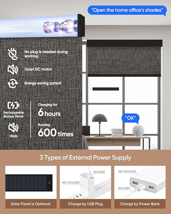 Kincmo Motorized Blinds with Remote,100% Blackout Motorized Roller Shades Work with Apple Homekit,Alexa,Google, Custom Electric Blinds with App,Voice Control (Classic Shadow)