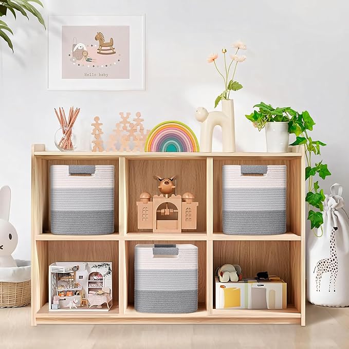 11 Inch Storage Cubes, 6 Pack Cube Storage Bins for Organizing, Cotton Rope Woven Baskets for Shelves, Bathroom, Kids Room, Closets, Baby Nursery