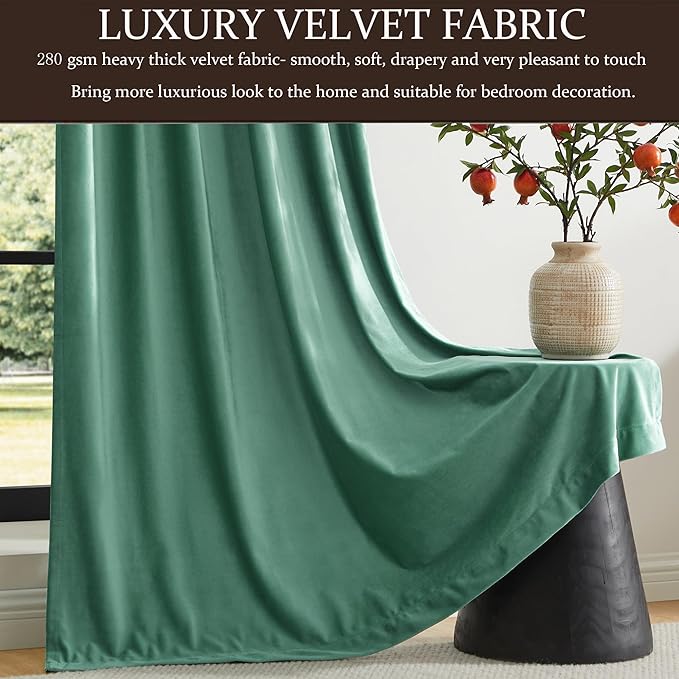 100% Full Blackout Velvet Curtains 108 inch Long for Living Room ,Set of 2 Liner Turquoise Aqua Rod Pocket Back Tab Window Treatment Room Darkening Heavy Decorative Curtains Drapes for Bedroom
