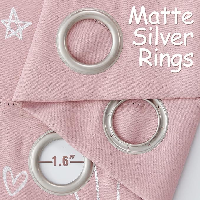 Vangao Rainbow Room Darkening Kids Curtains for Girls Bedroom Pink Unicorn for Kids Nursery Room Silver Foil Print Curtains Thermal Insulated Drapes Grommet Window Drapes 63 Inches Length 2 Panels