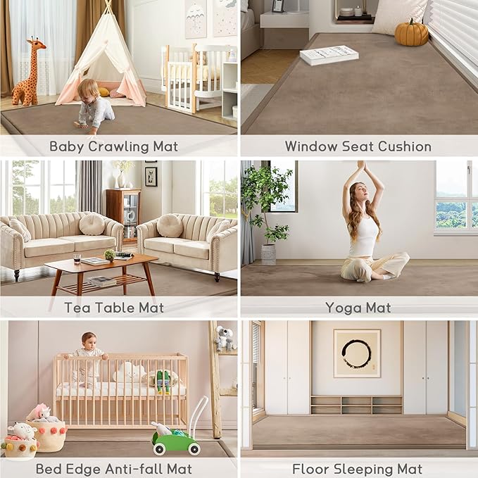 Baby Play Mat for Floor Tummy Time Mat Nursery Muscle Area Rug Playroom Rug Tatami 65"*50" Memory Foam 1.3" Thick Crawling for Babies,Toddlers, Infants, Kids,Floor(Brown)