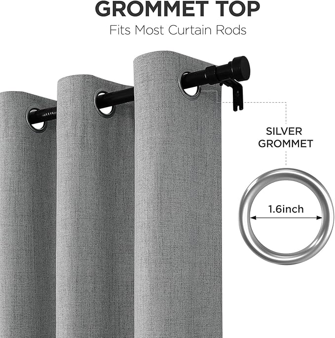 Joydeco Blackout Curtains 90 Inches Long 2 Panels Burg, Room Darkening Curtains for Bedroom, 100% Black Out Textured Thermal Drapes Privacy Protection 2 Panels Set(W52 x L90 Inch, Light Grey)