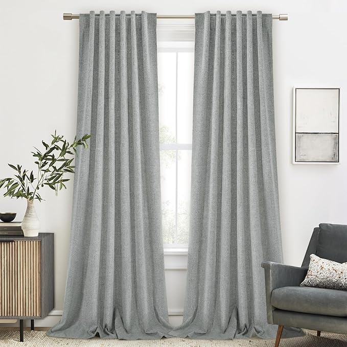 Grey 100% Truly Blackout Curtains, Rod Pocket Super Heavy-Duty Gray Lined Total Darkness Drapes for Hall, Privacy Window Treatment Curtains for Patio (2 PCs, 52-inch W x 108-inch L)