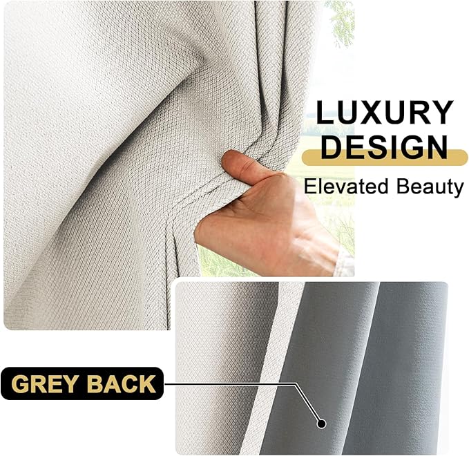 PrinceDeco 100% Blackout Curtains for Bedroom 84 Inches Long, Grommet Living Room Drapes, Thermal Insulated Blackout Curtains 2 Panels Set,Jacquard-Woven,55" W x84 L,Bleached Sand