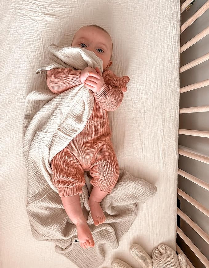 Muslin Bedside Bassinet Sheets 2 Pack, 33x20 Fitted Ultra Soft & Breathable Bedside Sleeper Sheets, Ideal for Baby Girl and Boy, Perfect for Newborns (Beige & Cream)