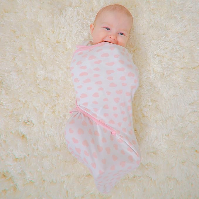 Comfy Cubs Easy Swaddle Blanket, 3 Pack - 100% Cotton Newborn Wrap, Large for 3-6 Months Infants, with Adjustable Velcro, Breathable and Durable Sleep Sack for Babies - Pink