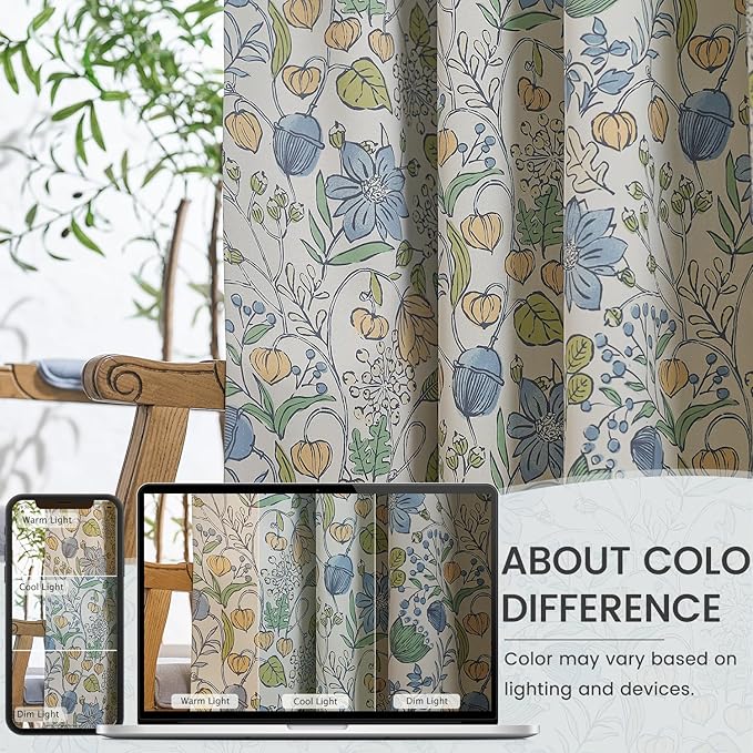Vangao Blue Nursery Curtains for Girls Room Easter Floral 100% Blackout Curtains 63 Inch Length Farmhouse Drapes for Bedroom Room Darkening Flower Patterned Window Treatment for Kids Set of 2