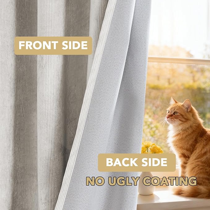 H.VERSAILTEX Velvet 100% Blackout Curtains for Living Room Full Light Blocking Curtains Thermal Insulated Room Window Drapes Soft Luxury Curtains Grommet Top 2 Panels (55" W x 96" L, Natural)