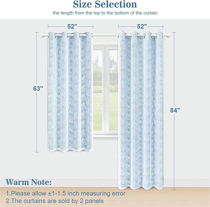 Yinhua Blue Curtains for Living Room Blackout Curtains for Bedroom 84 Inches Long Double Layer Curtain with Tiebacks, Thermal Insulation Grommet Drapes for Nursery Dining Room, 52" W x 84" L