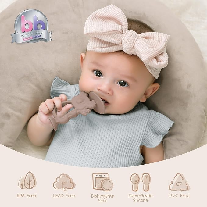 Moonkie Teething Toy Set of 2, Safe & Easy to Hold BPA Free Silicone Teethers, 360° Baby Toothbrush with Suction Base, Teether Toys Best for Babies 6-12 Months (Koala Warm Taupe/Lunar Grey)
