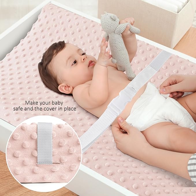 Susurration Changing Pad Covers 2Pack Minky Dots Plush Diaper Change Table Covers 33x17x7in Ultra Soft Changing Pad Sheets for Unisex Baby Girls Boys (Pink&Cream)
