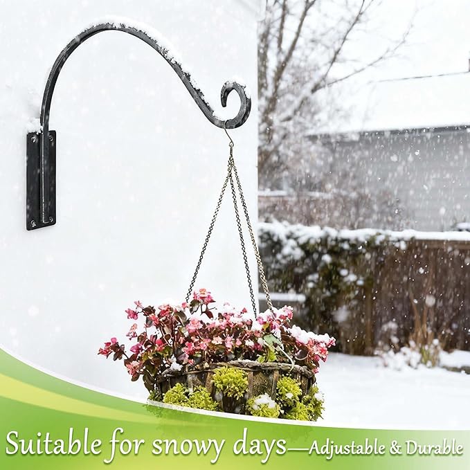 Heavy Duty Plant Hanger Bracket (8"/Black) Outdoor Hand-Forged Hanging Plant Bracket Durable and Stable Bird Feeder Hanger
