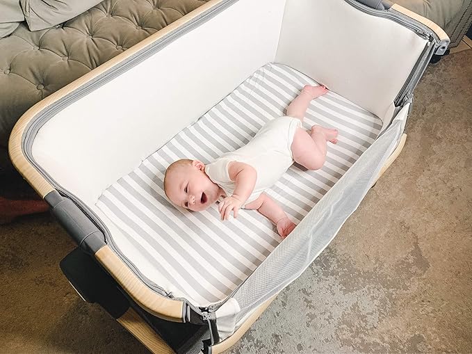 Bassinet Bed Sheets – Bassinet Fitted Sheets 4 Pack – 100% Jersey Knit Cotton Cradle Sheets – Bassinet Bedding for Standard Size Oval or Rectangular Bassinet Pads – Bassinet Sheet for Boy & Girl