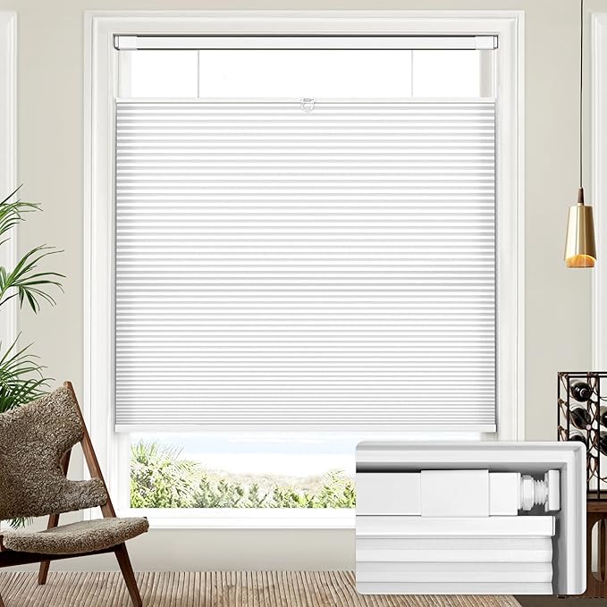 Lazblinds Upgraded Top Down Bottom Up (TDBU) Honeycomb Blinds, No Drill No Tools Easy Install Cordless Cellular Shades for Windows 25" W x 48" H, White - Light Filtering