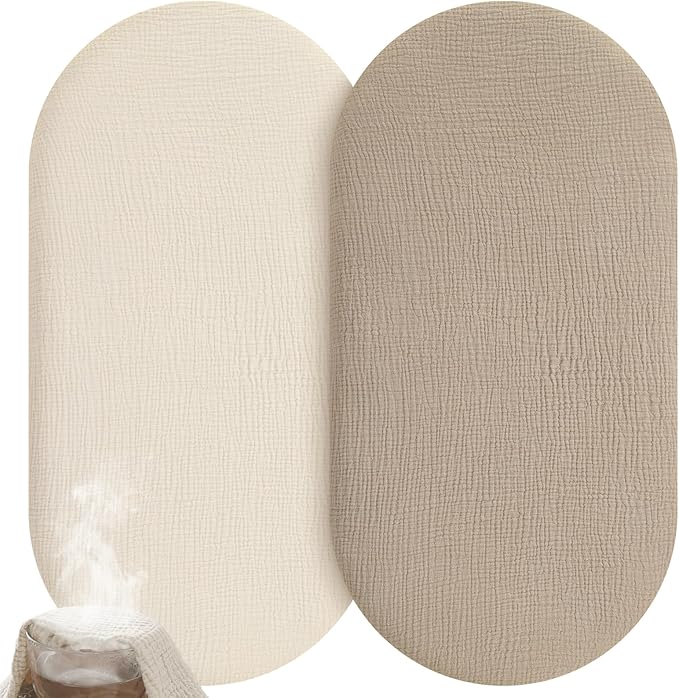 Muslin Bassinet Sheets Boy Girl, 100% Cotton Fitted Bassinet Sheet Set 2 Pack Bassinet Mattress Sheets Universal Fit for Rectangle, Round, Oval, Hourglass Mattress, Soft Breathable