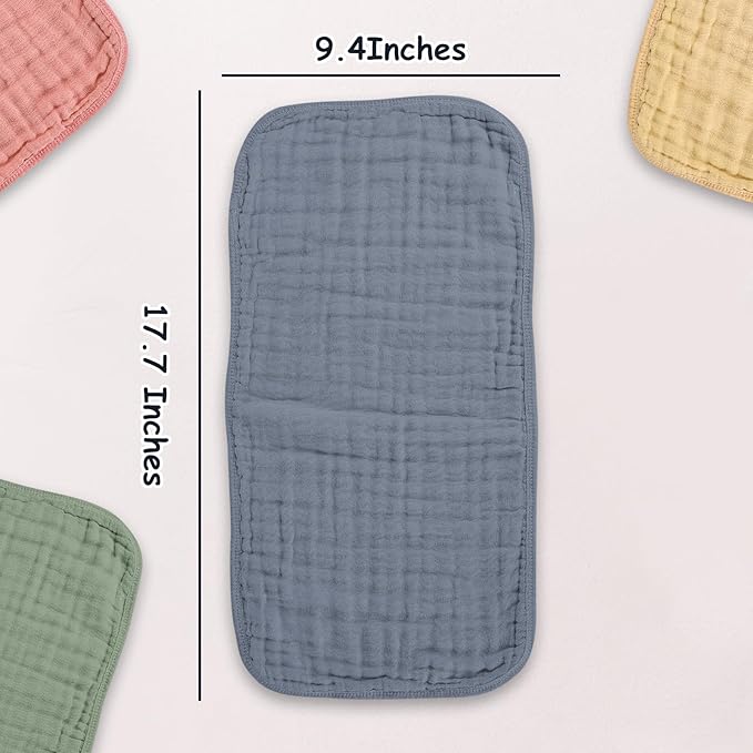 TDHD Muslin Solid Burp Cloths 100% Cotton Large 18''x10'' Extra Soft and Absorbent Multifunctional 6 Pack Baby Burping Cloth for Unisex Boys Girls (Fog Blue)