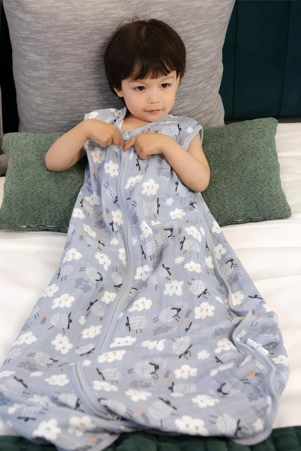 TADO MUSLIN Baby Sleep Sack 2-4 T Baby Wearable Blanket 100% Organic Cotton 0.5 TOG Toddler Sleep Sacks 2- Way Zipper Soft 4 Layers Muslin 2T 3T 4T Sheep Grey