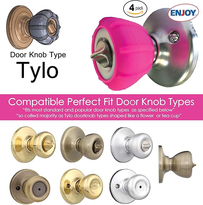 New Enjoy Cover - Door Knob Cover Grips Non Slip Arthritis & Senior Living Aids Grippy Easy Open Decorative. Simple Functional Effective Solution- 4 Pack (Hot Pink, Tylo)