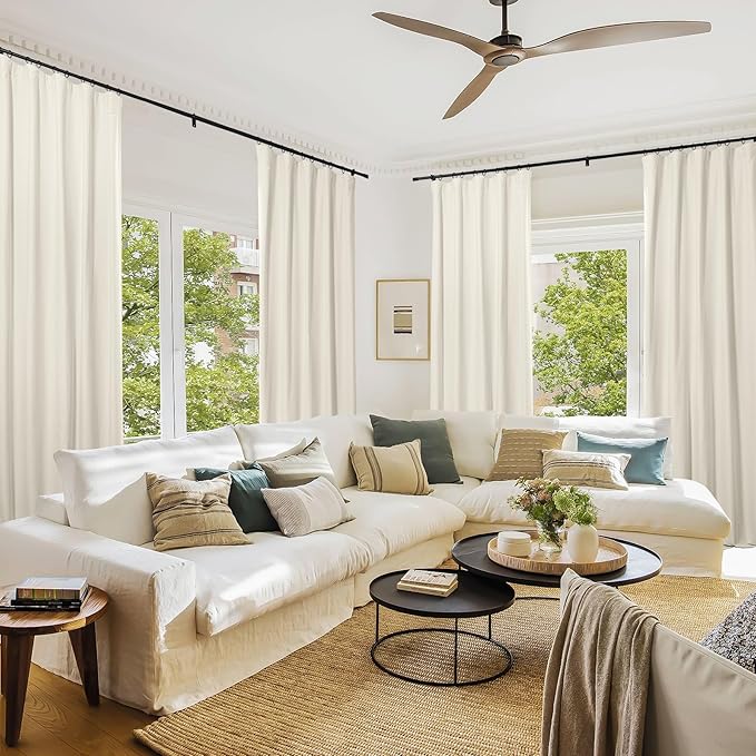 ChadMade Blackout Curtains 102 Inches Long, Rod Pocket Back Tab Hook Belt Flat Hooks Curtains for Living Room Bedroom Privacy Protection Window Treatments, Beige, 2 Panels, 50 W x 102 L Inch