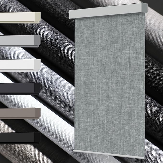 100% Blackout Roller Shades, Free-Stop Cordless Roller Blinds for Windows, Linen Fabric, Thermal Insulated Linen Fabric Window Shades UV Protection for Home, Door, Grey35.5 W x 72" H