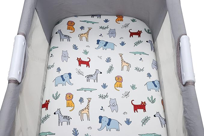 Onacosht Bassinet Sheets 3 Pack for Baby Boy and Girl, Soft Stretchy Universal Fitted Sheet Set for Oval Rectangle Hourglass Bassinet Mattress, Elephant Fox Lion Bear Giraffe Zebra Printing