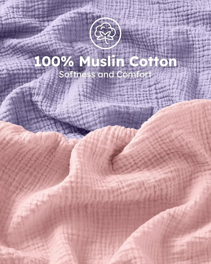 Muslin Pack and Play Sheets Fitted, 100% Cotton Mini Crib Sheets 2 Pack for Pack N Play Mattress, Stretchy Playard Sheet, Soft and Breathable Pink & Purple
