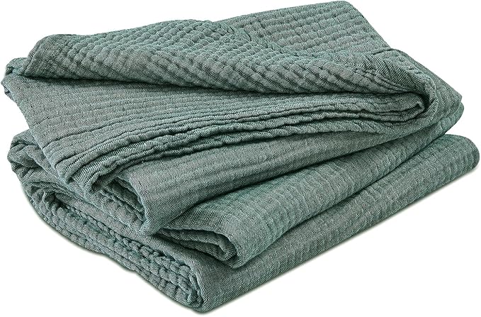EMME Cotton Muslin King Blanket Breathable Gauze Soft Lightweight Blankets Adults Gifts for Women (Heather Forest Green, 108"x90")
