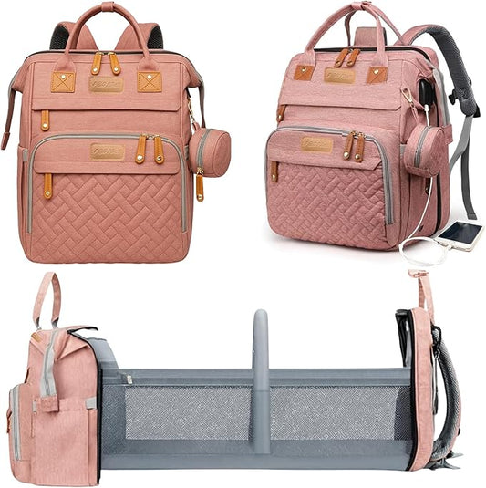 Baby Diaper Bag with Changing Station, Waterproof Diaper Bag Backpack for Mom/Dad, Baby Shower Gifts, w/USB Charging Port, Insulated Bottle Holders & Pacifier Case, XL Storage Backpack, Pink