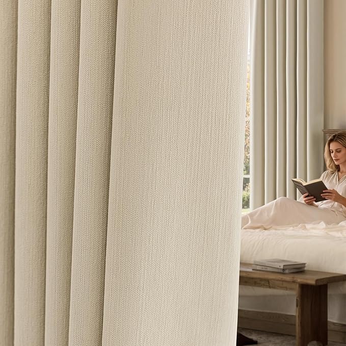 jinchan Chenille Blackout Curtains 84 Inches Long 2 Panels Beige Thermal Insulated Curtains for Bedroom Living Room Triple-Weave Noise Reducing Drapes Back Tab Full Privacy Window Curtains 50x84 Inch