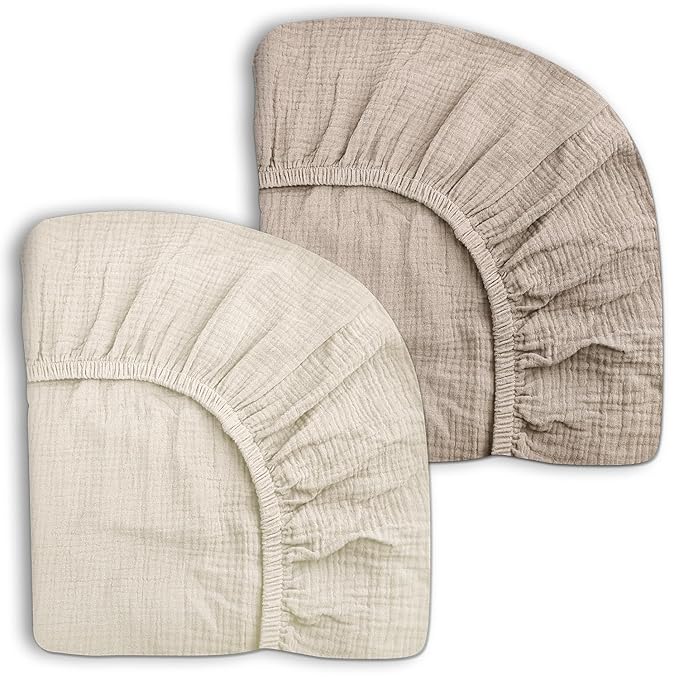 Crib Sheets for Baby Boy Girl 2 Pack, Fitted Crib Mattress Sheet 28" x 52", Muslin Toddler Bedding with Neutral Style, Nursery Bedding Essentials (Beige & Pale Yellow)