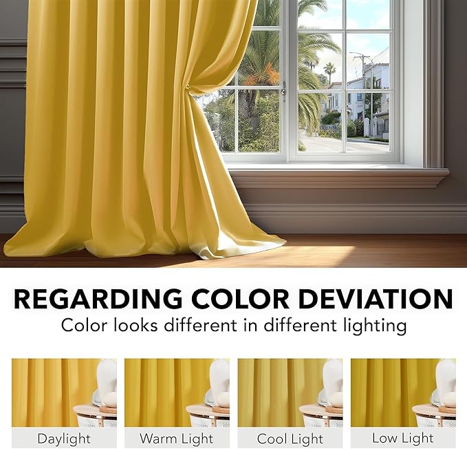 Deconovo Extra Long Blackout Curtains Back Tab and Rod Pocket Thermal Insulated Room Darkening Curtains for Bedroom 52Wx108L Inch Mellow Yellow 2 Panels