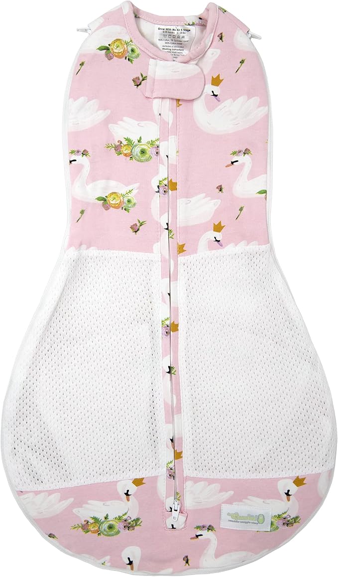 Woombie Grow with Me Air Baby Swaddling Blanket, Convertible Swaddle Fits Babies 0-9 Months, Expands to Wearable Blanket for Babies up to 18 Months, Princess Swan