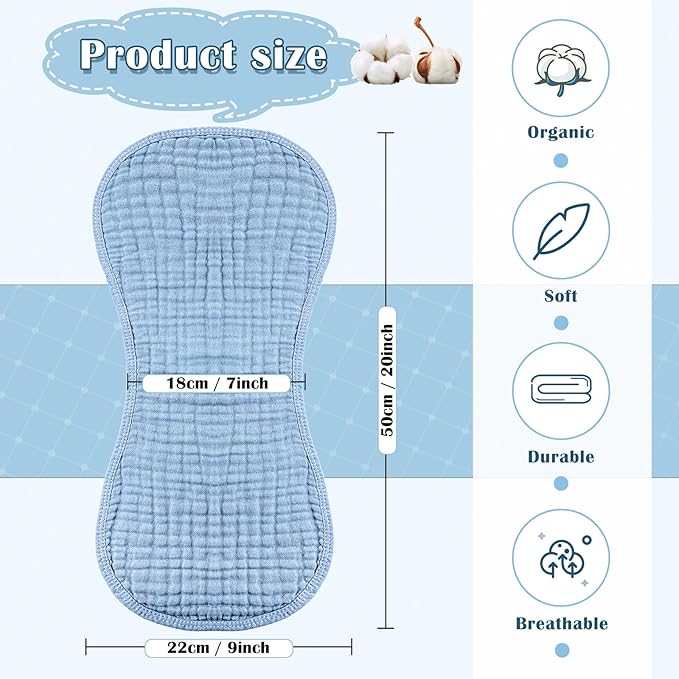 Frienda 8 Pack Muslin Burp Cloths for Baby Large 20 x 10 Inch Cotton Burp Rags for Spit up Drool Absorbent Soft Multicolor Wash Cloths Diapers for Newborn Girl Boy Essential Shower Gift(Blue Series)