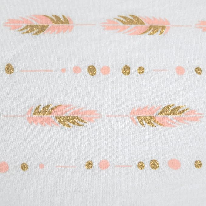 American Baby Company Printed 100% Cotton Knit Fitted Contoured Changing Table Pad Cover - Compatible with Mika Micky Bassinet, Sparkle Gold/Pink Feathers, for Boys and Girls