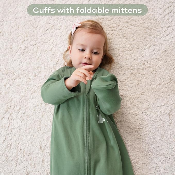 Yoofoss Baby Sleep Sack 12-18 Months Long Sleeve Wearable Blanket Baby 100% Cotton 2-Way Zipper 0.5 Tog Toddler Sleeping Sack, Lightweight(Large)