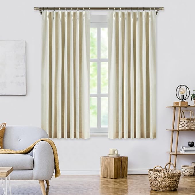 WEST LAKE Short Ivory Pearl Bailey Pinch Pleated Curtain Pair with 100 Light Blocking Liners 63 Inches Long,Modern Textured Panels,Energy Efficient Window Treatment for Bedroom Living Room,40"Wx63"Lx2