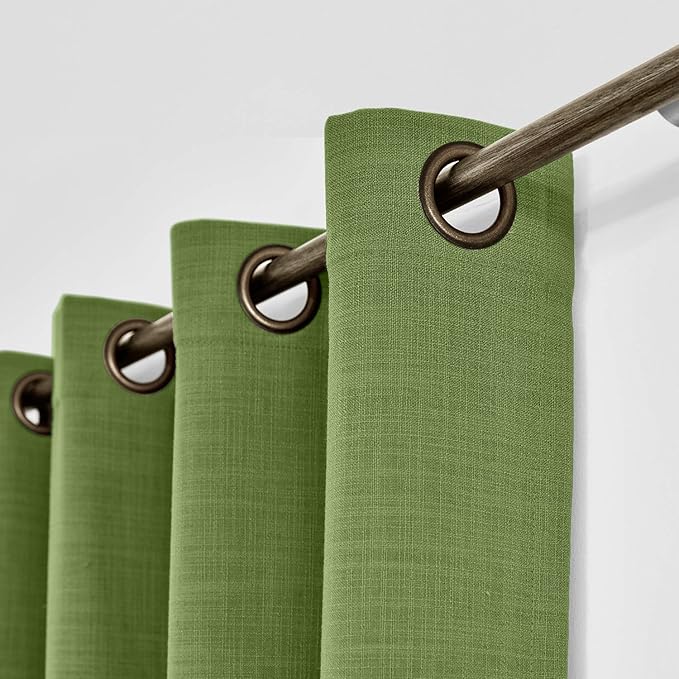 ChadMade 50W x 96L Inch Green Linen Polyester Curtain Drapes with Blackout Lining, Room Darkening Antique Bronze Grommet Curtain for Sliding Glass Door Patio Door Living Room (1 Panel)