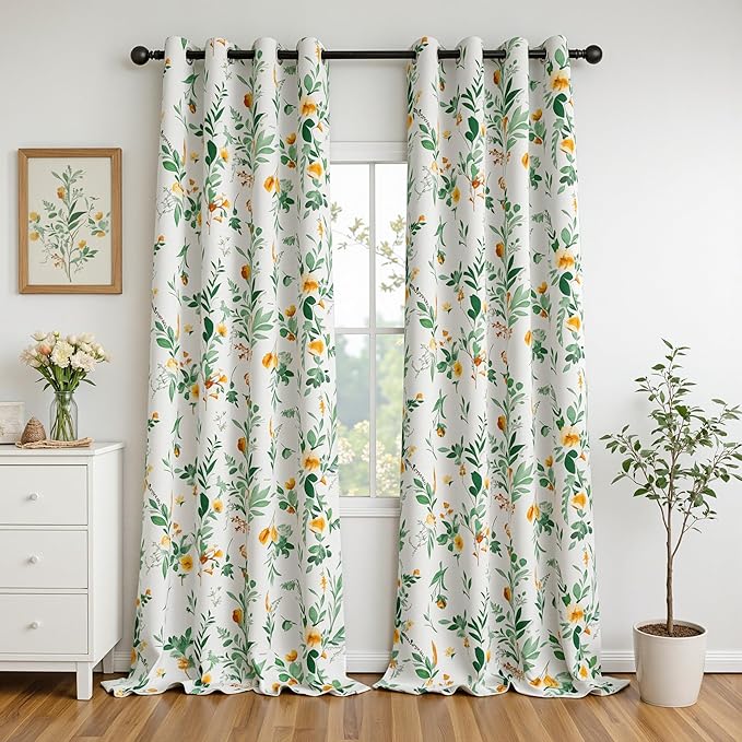 MYSKY HOME Sage Green Floral Blackout Extra Long Curtains 95 inch Length 2 Panels for Living/Dining Room- Flower Patterned Room Darkening Light Blocking Grommet Window Drapes, 52" W Each Panel