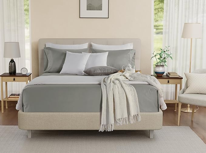100% Cotton Sheets California King Size Sheets Set, Cal King Sheet Set, 800 Thread Count Sateen Weave Luxury Hotel Sheets, Naturally Cool Long Staple Egyptian Cotton, No Pilling & Shrink - Silver