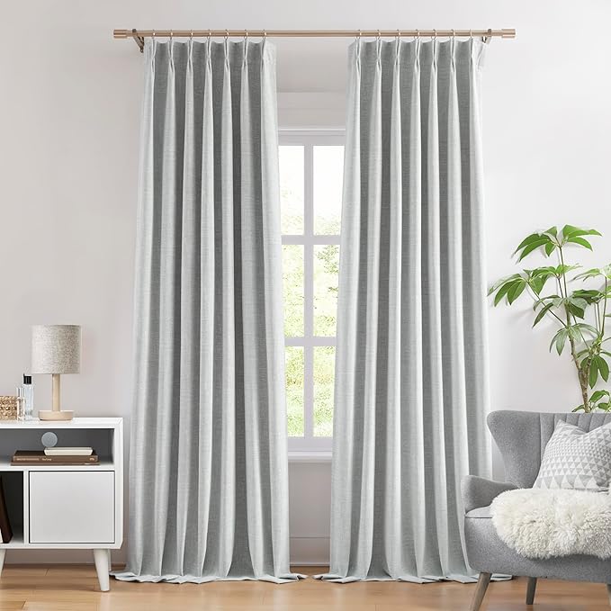 WEST LAKE 102 Inches Chenille Pinch Pleated 95% Blackout Window Curtain Panels for Bedroom,Silver Grey Triple Weave Textured Heavy Chenille Drapes,Modern Window Treatment,Back Tab,40"Wx102"L,Pack of 2
