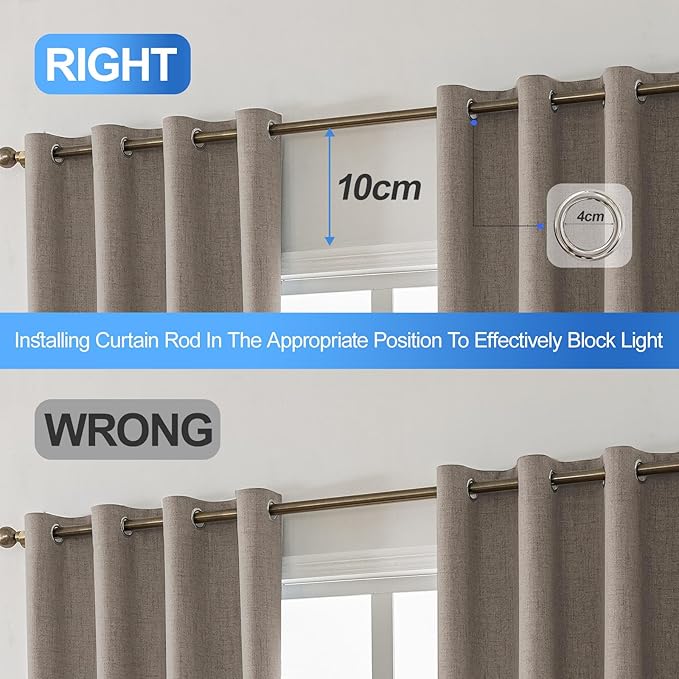 Linen 100% Blackout Curtains for Bedroom, Black Out Curtains 84 Inch Long, Room Darkening Curtains for Living Room, Long Curtain Grommets Drapes, Thermal Curtains(2 Panels, Brown)