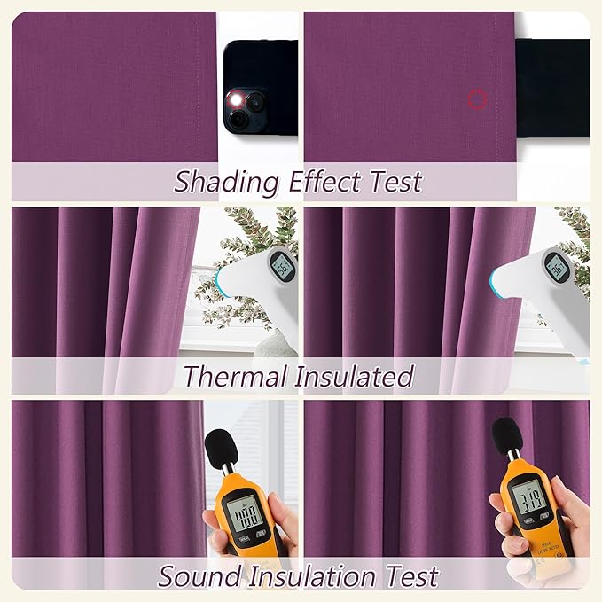 Guken Purple 100% Blackout Curtains 72 Inch Length 2 Panels Set for Living Room Bedroom Back Tab Thermal Insulated Black Out Linen Drapes Room Darkening Window Curtains 52 Inches Width
