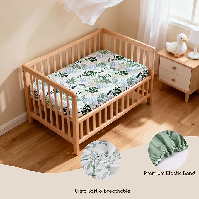 Bedside Sleeper Bassinet Fitted Sheets 20 x 33, 3 Pack Baby Delight Beside Me Dreamer,Babybond,Jimglo,koola,cowiewie,fodoss, Dream On Me Baby Square Bassinet, Sage Green Leave