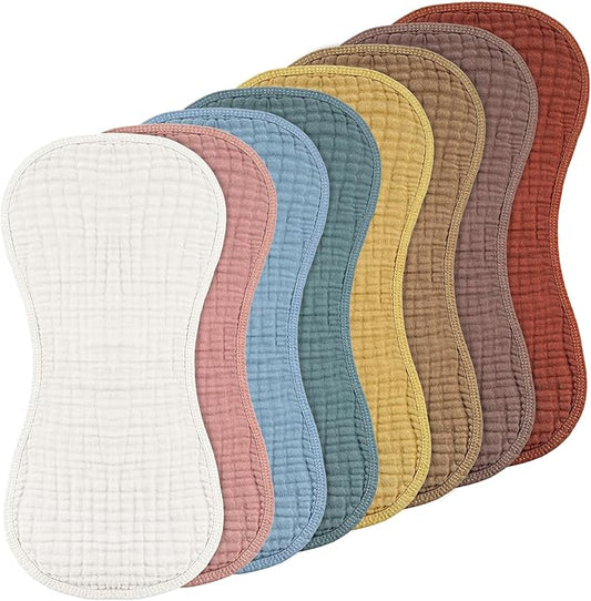 Frienda 8 Pack Muslin Burp Cloths for Baby Large 20 x 10 Inch Cotton Burp Rags for Spit up Drool Absorbent Soft Multicolor Wash Cloths Diapers for Newborn Girl Boy Essential Shower Gift(Retro Color)