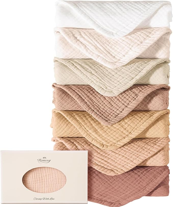 Konssy Muslin Baby Burp Cloths Sets for Unisex- 7 Pack Soft 100% Cotton Burping Clothes for Newborn，Baby Girls and Boys