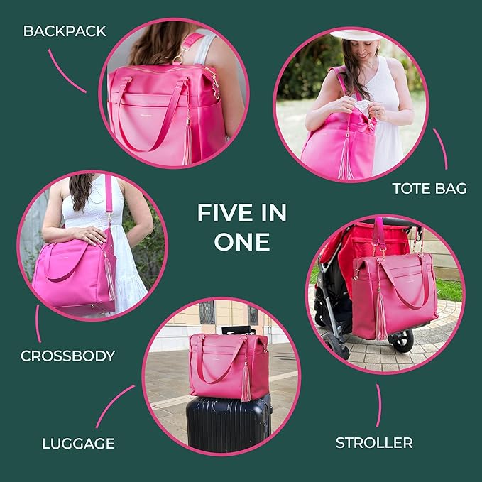 Large Diaper Bag Backpack, Vegan Leather Diaper Travel Tote Bag with Changing Pad and Stroller Straps